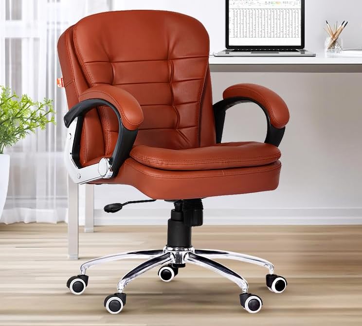 Da URBAN® Milford Mid Again Revolving Leatherette Ergonomic Residence & Workplace Government Chair with Excessive Consolation Seating, Top Adjustable Seat & Heavy Responsibility Steel Base (Tan)