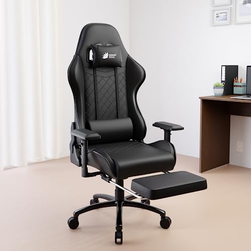 Inexperienced Soul® Ghost Ergonomic Gaming Chair, Multifunctional Pc Chair with Premium PU Leather-based Upholstery, 4D Armrest, Built-in Footrest, Sturdy Steel Base & 180° Again Recline (Black)