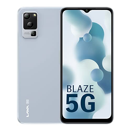 Lava Blaze 5G (Glass Blue, 4GB RAM, UFS 2.2 128GB Storage) | 5G Prepared | 50MP AI Triple Digital camera | Upto 7GB Expandable RAM | Charger Included | Clear Android (No Bloatware)