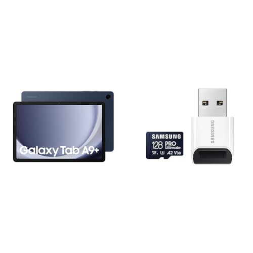 Samsung Galaxy Tab A9+, Wi-Fi+5G, Pill, Darkish Blue PRO Final microSD Reminiscence Card + Adapter, 128GB microSDXC