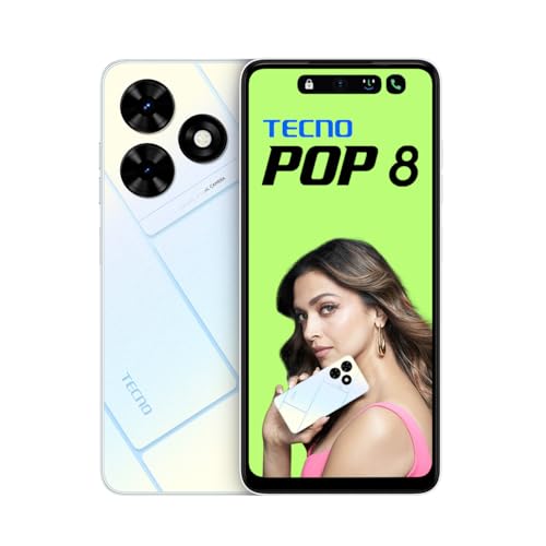 TECNO POP 8 (Thriller White,(8GB*+64GB)|90Hz Punch Gap Show with Dynamic Port & Twin Audio system with DTS| 5000mAh Battery |10W Sort-C| Facet Fingerprint Sensor| Octa-Core Processor