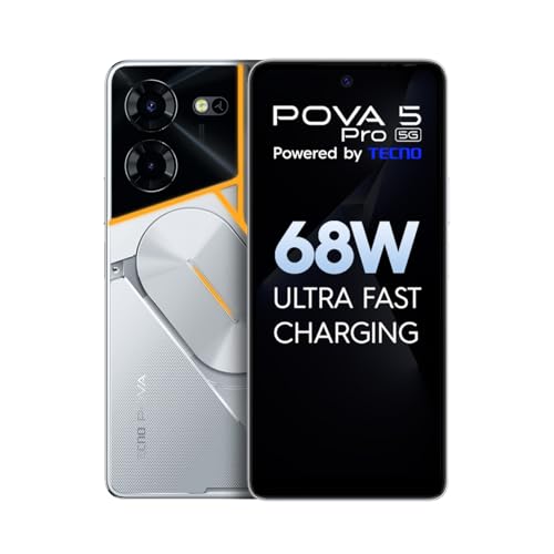 TECNO Pova 5 Professional 5G (Silver Fantasy, 8GB RAM,128GB Storage)| Phase 1st 68W Extremely Quick Charging | India’s 1st Multi-Coloured Backlit ARC Interface | 50MP AI Twin Digital camera | 6.78”FHD+ Dot-in Show