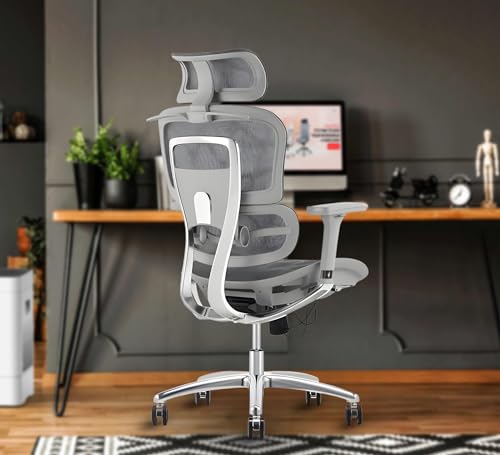 MRC Oscar Ergonomic Workplace Chair, Mesh Excessive Again Dwelling Workplace Laptop Chair with Adjustable Lumbar Help, 3D Armrests, Multi-Tilt Lock Mechanism & Sturdy Aluminium Base – Gray