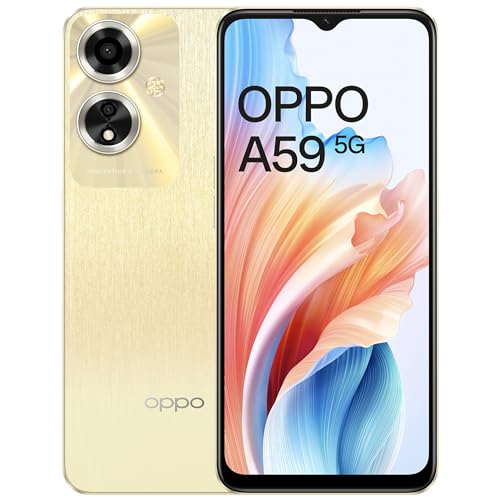 OPPO A59 5G (Silk Gold, 4GB RAM, 128GB Storage) | 5000 mAh Battery with 33W SUPERVOOC Charger | 6.56″ HD+ 90Hz Show | with No Price EMI/Further Trade Gives