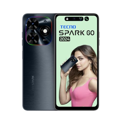 TECNO Spark Go 2024 (Gravity Black,6GB* RAM, 64GB ROM)| Section First 90Hz Dot-in Show with Dynamic Port & Twin Audio system with DTS| 5000mAh| 10W Sort-C| Fingerprint Sensor| Octa-Core Processor