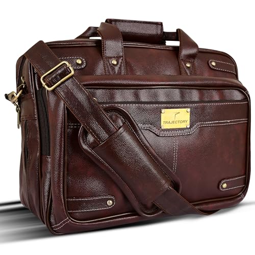 Trajectory 15.6 Inch Vegan Leather-based Messenger Laptop computer bag for Males in Workplace for Laptop computer like Apple MacBook and Spacious Compartment with Expandable Backside Used as Shoulder and Purse for Males Brown
