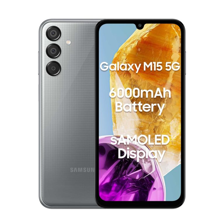 Samsung Galaxy M15 5G (Stone Gray,8GB RAM,128GB Storage)| 50MP Triple Cam| 6000mAh Battery| MediaTek Dimensity 6100+| 4 Gen. OS Improve & 5 12 months Safety Replace| Tremendous AMOLED Show| with out Charger