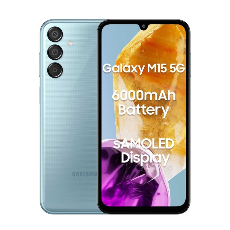 Samsung Galaxy M15 5G (Celestial Blue,4GB RAM,128GB Storage)| 50MP Triple Cam| 6000mAh Battery|MediaTek Dimensity 6100+| 4 Gen. OS Improve & 5 12 months Safety Replace|Tremendous AMOLED Show|With out Charger