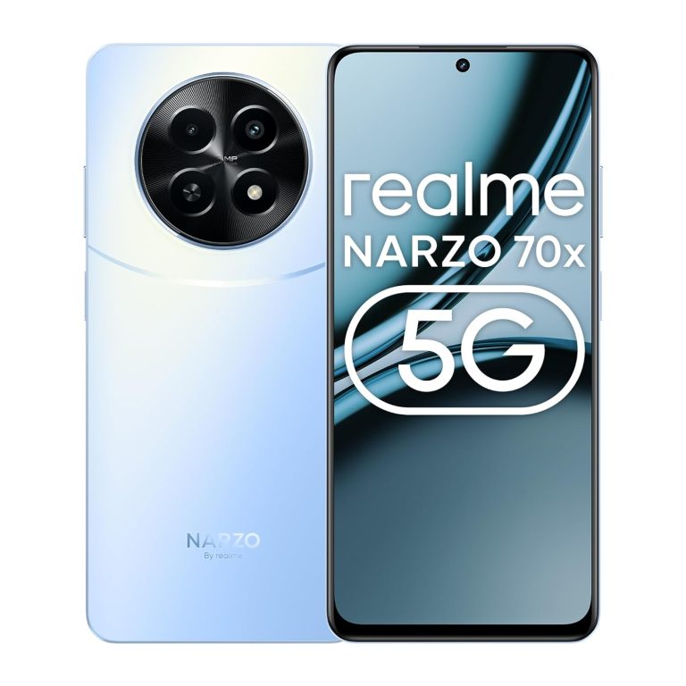 realme NARZO 70x 5G (Ice Blue, 6GB RAM,128GB Storage)|120Hz Extremely Clean Show|Dimensity 6100+ 6nm 5G|50MP AI Digital camera|45W Charger in The Field