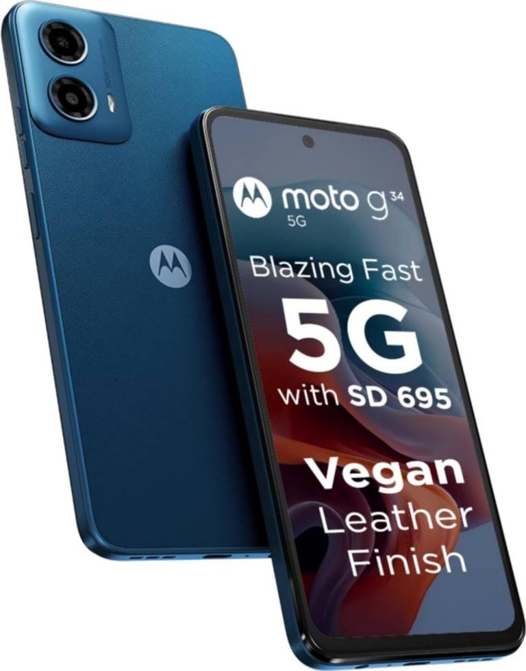 Motorola G34 5G (Ocean Inexperienced, 4GB RAM, 128GB Storage) | Quickest 5G Processor Snapdragon 695 5G | 50 MP Quad Pixel Digital camera with Picture Auto Improve | 5000 mAh Battery with 20 W TurboPower Charger
